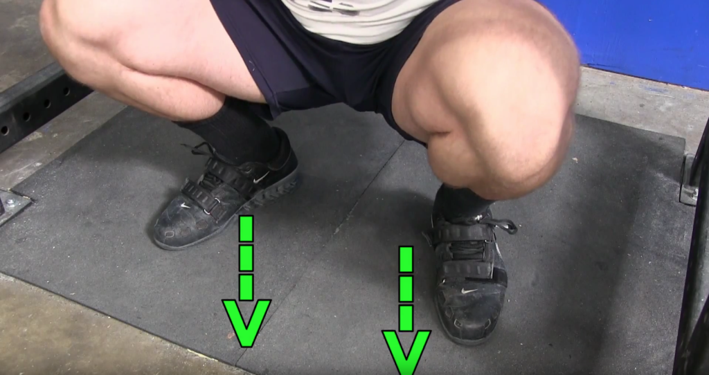 Driving your feet through floor during squat